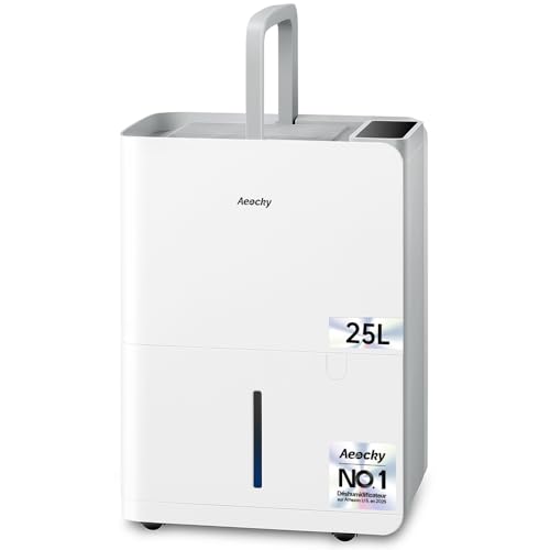 Déshumidificateur AEOCKY Max 25L, applicable à 200 m³ (50 m²), déshumidificateur à compresseur intelligent avec tuyau de vidange, pour sécher les vêtements, chambre, salle de bain, sous-sol
