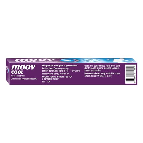 Moov Cool Pain Relief Gel 20g | Ideal for Sports & Gym related injuries | Quick action from Back Pain, Muscle Pain, Joint Pain, Knee Pain | 100% Natural Active Menthol