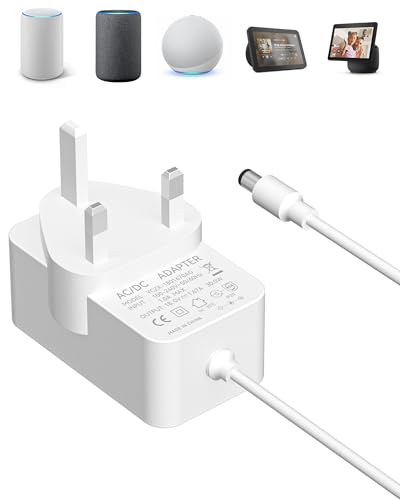 Binamao 30W Power Adapter for Echo (3rd 4th Gen) Echo Show 8/10/15 Echo Plus (2. Gen) Echo Show (2. Gen) 1.5M power cable compatible with Alexa White