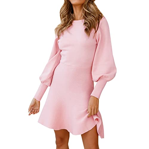 Winterkleid Damen, A-Linien Knielang Enges Sexy Zopfmuster Kleid Pullover Minikleid Langarm Einfarbige Casual Winterkleid Strickkleid Cocktail...