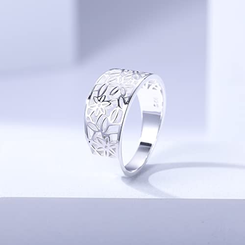 925 Sterling Silver Flower Pattern Leaf Filigree Daisy Ring Vintage Style Wedding Band Jewelry for Women Size 4-123