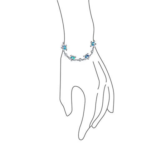 Bling Jewelry XNY-BD094 Nautical Aquatic Tropical Beach Vacation Iridescent Blue Created Opal Inlay Sea Tortoise Cz Accent Heart Multi Charm Turtles Bracelet thumb #2
