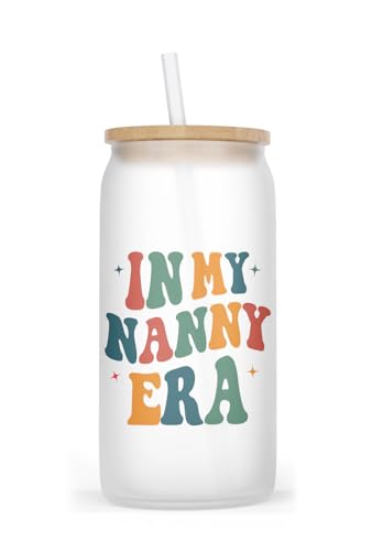 NMPCreativeStore In My Nanny Era Frosted Glass Cup 16Oz - It's Me Hi I'm The Nanny It's Me Glass Tumbler - Cool Cute Babysitter Coffee Mug - Ice Coffee Cup Gifts For Nanny, Transparent