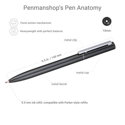 Image of Metal Twist Pen Minimalist Design Heavy Weight 24g Black Ink 0.5mm (Black)