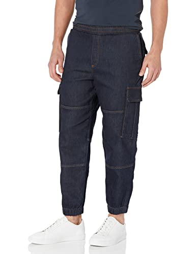 Armani Exchange Men's Side Legs Pockets, Elastic Waistband, Back Logo Jeans, Indigo Denim, 28