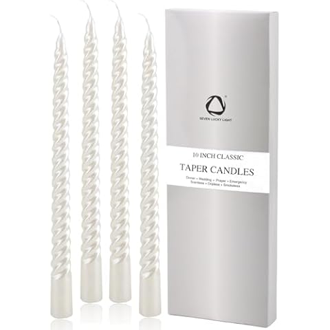 SEVEN LUCKY LIGHT 10 inch White Taper Candles Set of 4 Cover