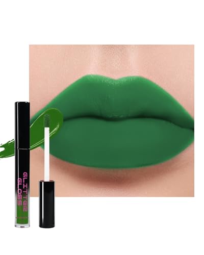 Grün Flüssiger Lippenstift mit Matt Finish, Hochpigmentiert Lipgloss Langanhaltender Wasserdicht, Leichte Formel, Non-Stick Cup Lip Color Lip Gloss, Lippen Make-up für Halloween Cosplay, Vegan-07
