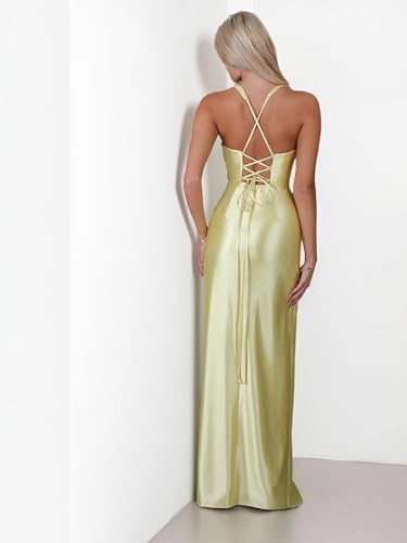 Satin Mermaid Bridesmaid Dresses for Women Ruched Halter Prom Dress 2025 Long with Slit4