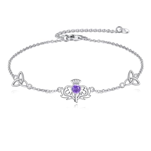 ONEFINITY Bracelet chardon écossais en argent sterling 925 - Bracelet écossais - Nœud celtique - Bijou chardon écossais - Cadeau pour femme, Eine Grösse, Argent, Pas de gemme