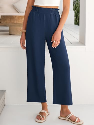 Image of ANRABESS Womens Wide Leg Palazzo Pants Summer Beach High Waisted Cropped Flowy Pants 2026 Dressy Casual Trousers with Pockets
