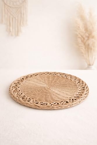 Set artesanal de rattan beige con paraguas y plato miniatura 3