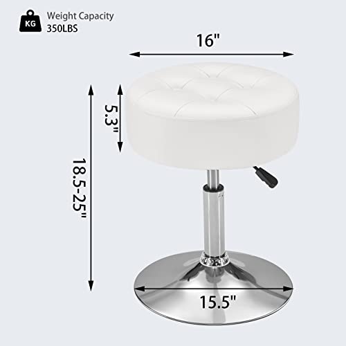 Gitrah White Vanity Chair For Makeup Room Round Ottoman Tufted Pu Leather Makeup Chair Vanity Stools For Bathroom Height Adjustable 360 Swivel #TOP2