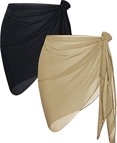 2 piezas de pareo de playa para mujer, salida de baño, falda corta de gasa para cubrir el traje de baño, Coral negro y marrón, Altoa única