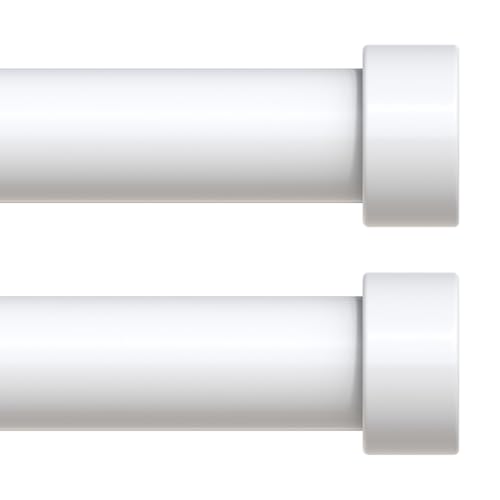2 Pack Curtain Rods for Windows 28 to 48 Inch(1.5-5 Feet),White 1'' Diameter Drapery Rods with End Cap Style Design,Modern Adjustable Heavy Duty Curtain Rod,Size:30''-60''