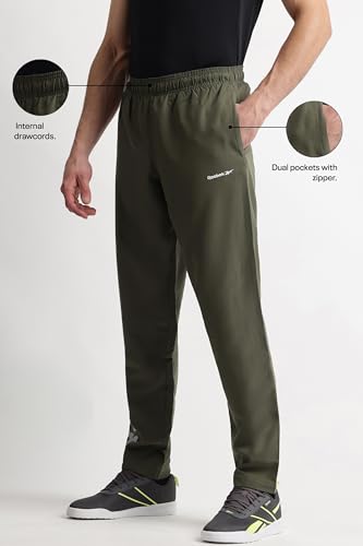 Image of Reebok Men's Woven Mesh Track Pants - Breathable Mesh Panels Gym Trackpants for Men | Training Running Payjama for Men | Athletic Pants - Elastic Drawcord Waistband