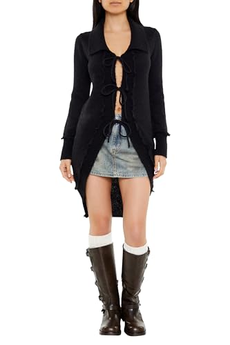 Forever 21 Women's Tie-Front Longline Cardigan Sweater2