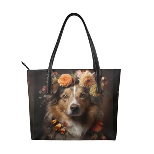 Dog Girl with Flowers Stylish Waterproof Handbag for Women - Lightweight Travel Tote with Double-Sided Digital Print, Large Capacity
