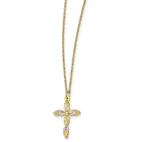 Sonia Jewels Solid 10k Tri-Color Black Hills Gold Cross Necklace Chain 18" (14.5mm) Cover