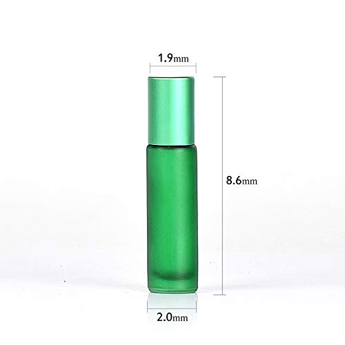 5 Pack 10ml Colorful Frosted Glass Roll On Bottles,Empty Essential Oil Glass Roller Bottle With Stainless Steel Roller Balls Travel Roll-On Vial with Aluminum Lids-Funnel&Pipette Include (Green) image 5