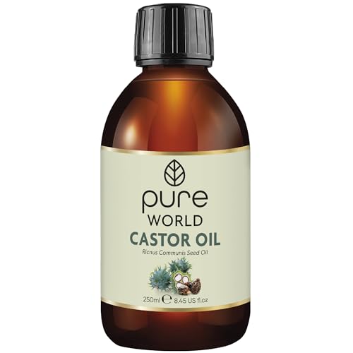 Huile de Ricin Naturelle Pure World 250ML. 100% Pur et Non Dilué, Sans Hexane, Naturel Pour les Sourcils, les Ongles, la Barbe, les Cheveux, la Croissance des...