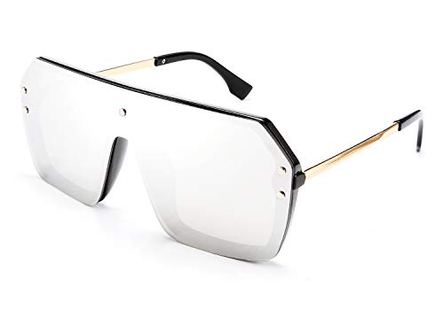 FEISEDY Classic Siamese One Piece Sunglasses Nice Rimless Stylish Retro Design for Women Men B2574