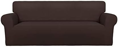 PureFit Super Stretch Chair Sofa Slipcover – Spandex Non Slip Soft Couch Sofa Cover, Washable Furniture Protector with Non Skid Foam and Elastic Bottom for Kids, Pets （Sofa， Chocolate）
