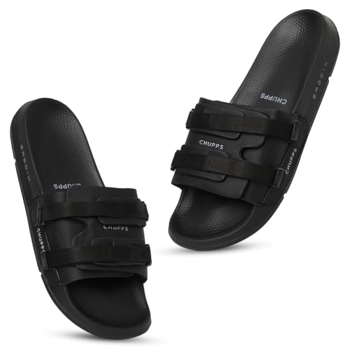 Image of CHUPPS Element Grey & Black Drift Orthopedic Slippers | Soft Footpharma Footbed | Breathable Ventilation Holes | Lightweight Flip Flops | Anti-Skid Chappals for Everyday For Mens