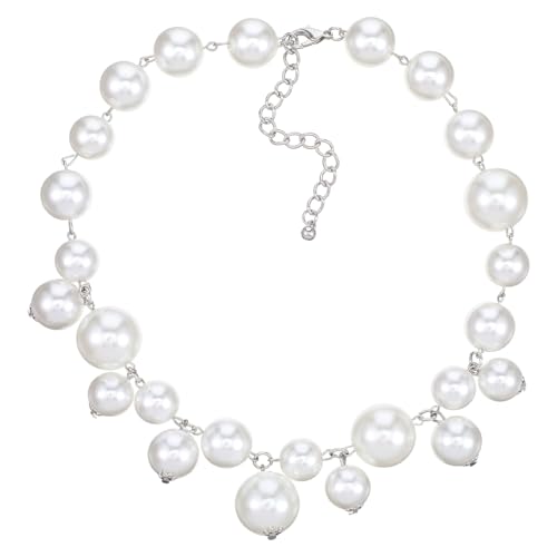 HekouJiub Faux Pearl Necklace for Women Big Pearl Necklace Choker Adjustable Dainty Chunky Necklaces for Bride Wedding Jewelry