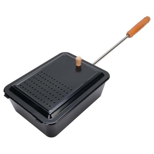 Popcorn Popper Non Stick Popcorn Grill Tray, Sturdy Iron Manual Popcorn Pan with Wood Handle for Home Camping Backyard, Grill Popcorn Maker Compatible with All Stovetops