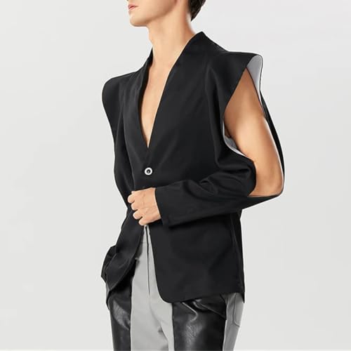 Men's Suit Jacket Solid Color Lapel Long Sleeve Single Button Street Irregular Fashion Thin Jacket4