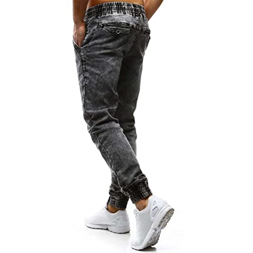 Jeans crayon stretch pour hommes avec cordon de serrage et taille élastique rétro