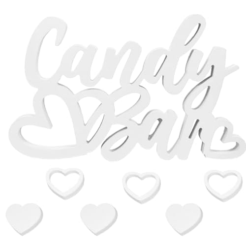Cadimus Décoration Bois de Bar à Bonbons Blanc,Candy Bar Décoration de Table,Inscription Candybar,Ornement de Table pour Mariages, Anniversaires et Fêtes...