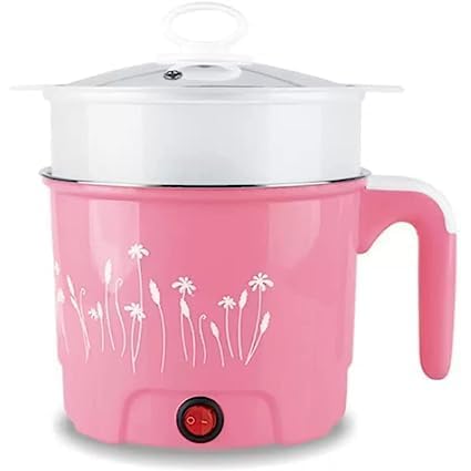 Luhi Electric 1.8 Litre Mini Cooker Kettle with Glass Lid Base Concealed Base Cooking Pot Noodle Maker Egg Boiler hot Pot Vegetable and Rice & Pasta PorridgeTravel Cookers and Steamer (Big, Pink)