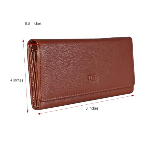 Image of Women's Top Grain Leather Wallet, RFID Blocking Bifold clutch, 17 Card Slots, Zip Pocket Organizer, Elegant Gift for Women - Birthday, Valentine, Anniversary - RUST