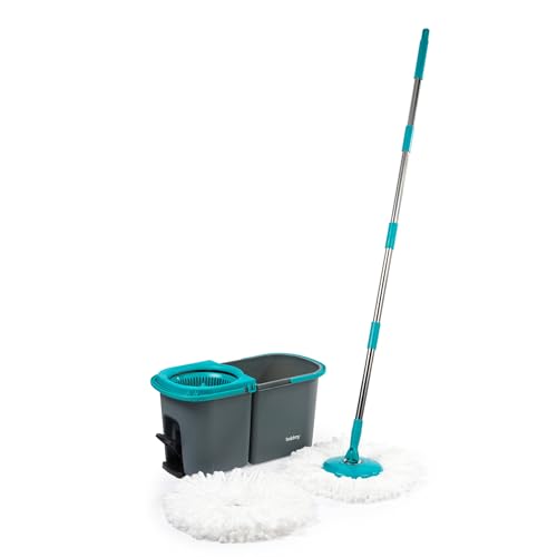 Beldray Antibac Spin Mop - Mocio a corda con secchio, secchio per mocio a doppio scomparto, acqua pulita e sporca, 2 manici per una facile manovrabilità, funzione di rotazione attivata a pedale, testa