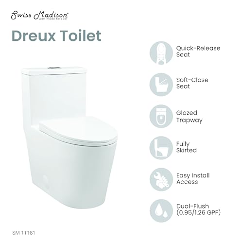 Dreux One Piece Elongated Dual Flush Toilet with 0.95/1.26 GPF