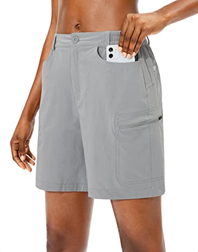 Viodia Short cargo de randonnée pour femme - Séchage rapide - Léger - UPF50 - Avec poches, gris clair, Taille M Cover