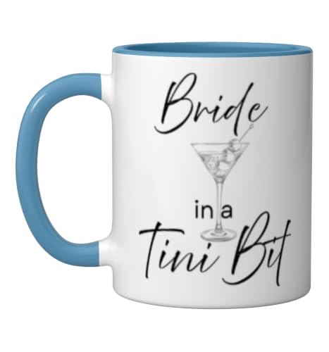 A Bride in a Tiny Bit Bride Martini Cocktail Bachelorette Ceramic Mug, Blue/White