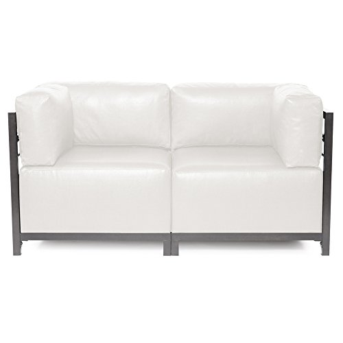 Image of Howard Elliott Collection Axis 4-Piece Modular Sectional Sofa with Cover, Convertible Cushioned Sofa with Wide Chaise for Indoor or Outdoor Living Room or Office, Titanium Frame, Avanti White