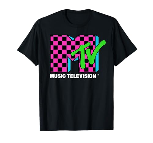Classic MTV Logo Pink and Blue Checker Design T-Shirt