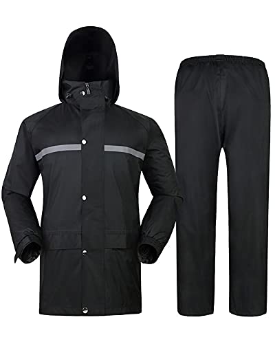 Rain suit for men reflective,2 Piece Motorcycle Riding Rain Gear Suit Setwith Jacket and Pants for Waterproof Rainwear,M