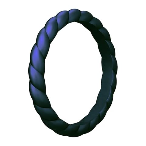 Knot Theory Metallic Blue Thin Stackable Braided Silicone Ring - 2mm Slim Wedding Band Size 5 Cover