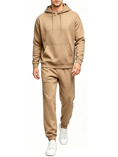 TUVEKE Khaki Sweat Suits For Men Set 2 Piece Hoodie Jogger Track Suit Long Sleeve Tracksuit Running Jogging Sports Sweatsuits Hoodie and Pants XL