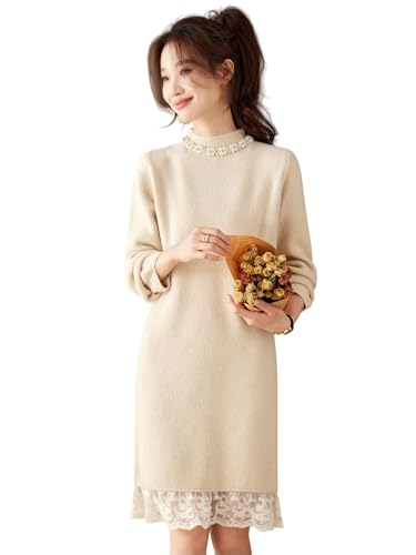 Robe pull mi-longue femme chic vêtement hiver en tricot chaud
