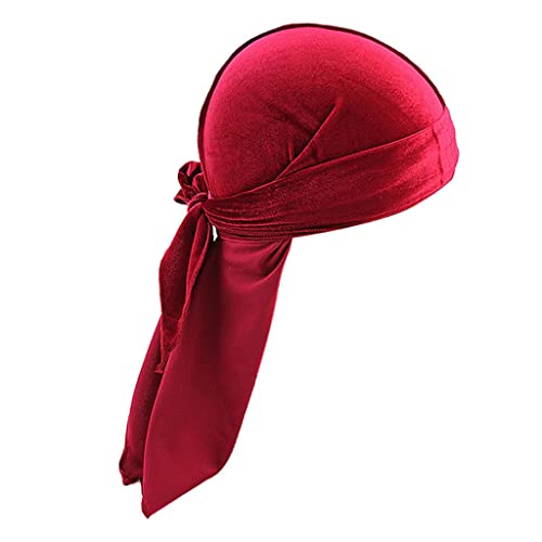 SM SunniMix Mujeres Hombres Bandana de de Cola Larga Turbante Sombrero Headwear Pirate Cap Wrap, Vino rojo, tal como se describe Cover