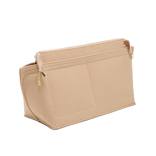 Image of Doxo Purse Organizer Insert for Handbags, Felt Neverfull MM Organizer Insert with Cover, Tote Bag Organizer with Zipper Pocket and Bottle Holder, Fit Neverfull MM and More, Beige-L