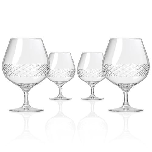 Rolf Glass Diamond Brandy Snifter | 22.5oz Cognac Glass | Lead-Free, Diamond-Wheel Engraved | Designed and engraved in the USA | Etched Crystal Glassware for Brandy, Cognac, Aged Spirits | Set of 4