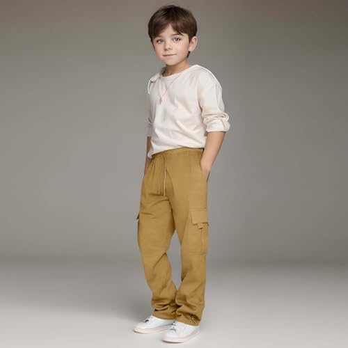 Cargo Sweatpants for Teen Boys Casual Elastic Waist Drawstring Hiking Pants Kids Active Workout Joggers with Pockets2