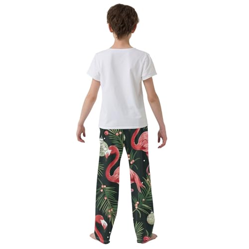 Flamingo Spruce Branches Boys Long Pants Soft Trousers Elastic Waist Kids Lounge Bottoms with Pockets S-XL3