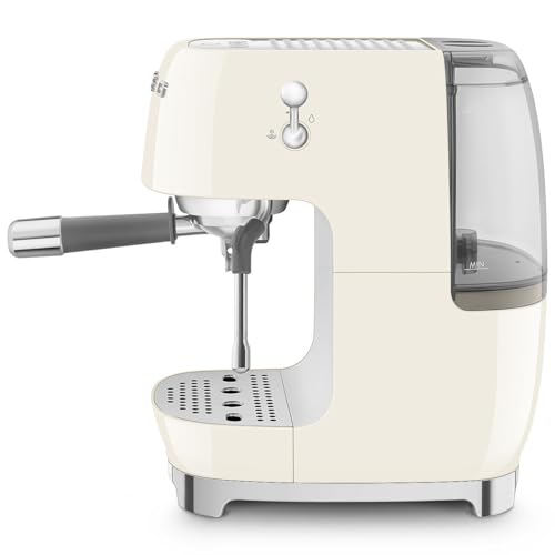Image of Smeg Cold Brew Coffee Machine, Original Italian Brand, Patented Smeg Cream Color, Live the Barista Exeprience, Professional Steam Wand for Creamy Milk Drink, Pressure Monitor, ECF03CREU
